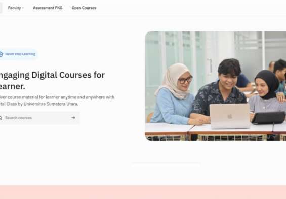 Beberapa mahasiswa yang sedang menggunakan platform belajar, seperti Kelas USU.