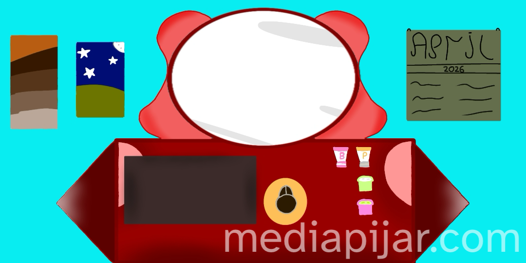 Meja merah di kamar