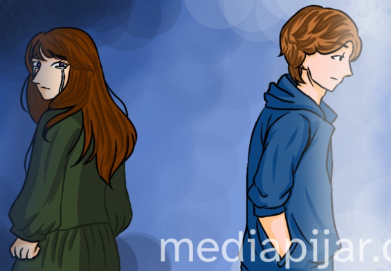 Ilustrasi wanita dan pria yang saling membelakangi