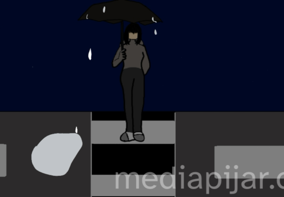 ilustrasi seseorang memegang payung