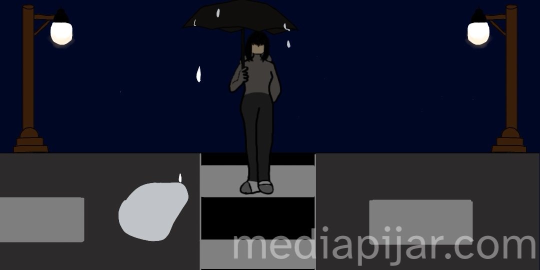 ilustrasi seseorang memegang payung