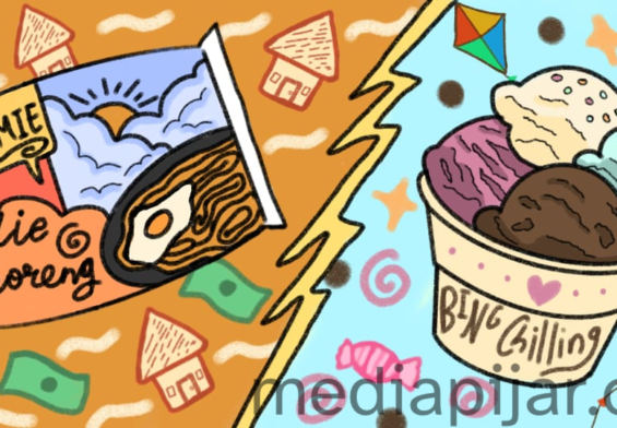 ilustrasi cerpen antara es krim, mi instan, dan dua sisi kehidupan