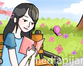 ilustrasi sesorang perempuan membaca buku