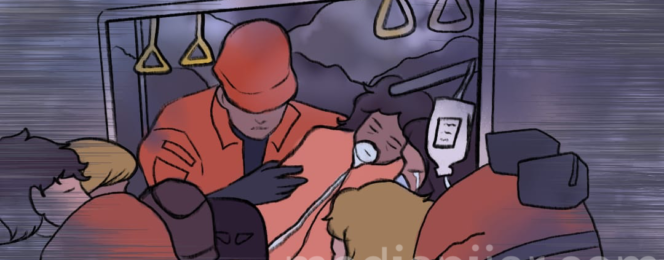 ilustrasi puisi semerbak anyir di rel yang dingin