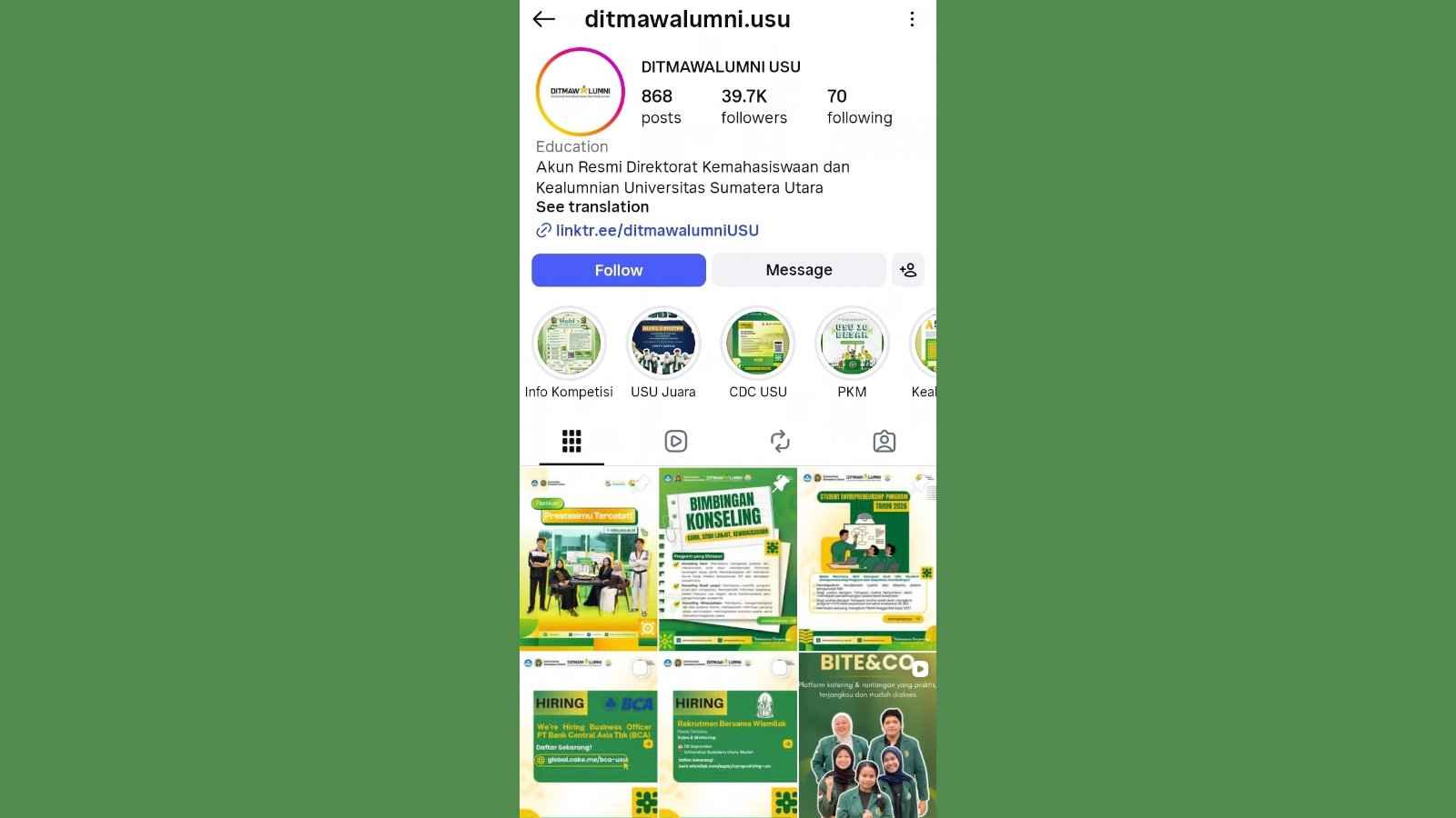 tampilan instagram ditmawalumni