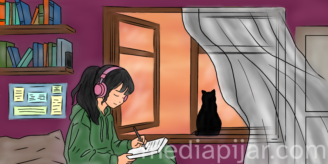 ilustrasi perempuan nulis